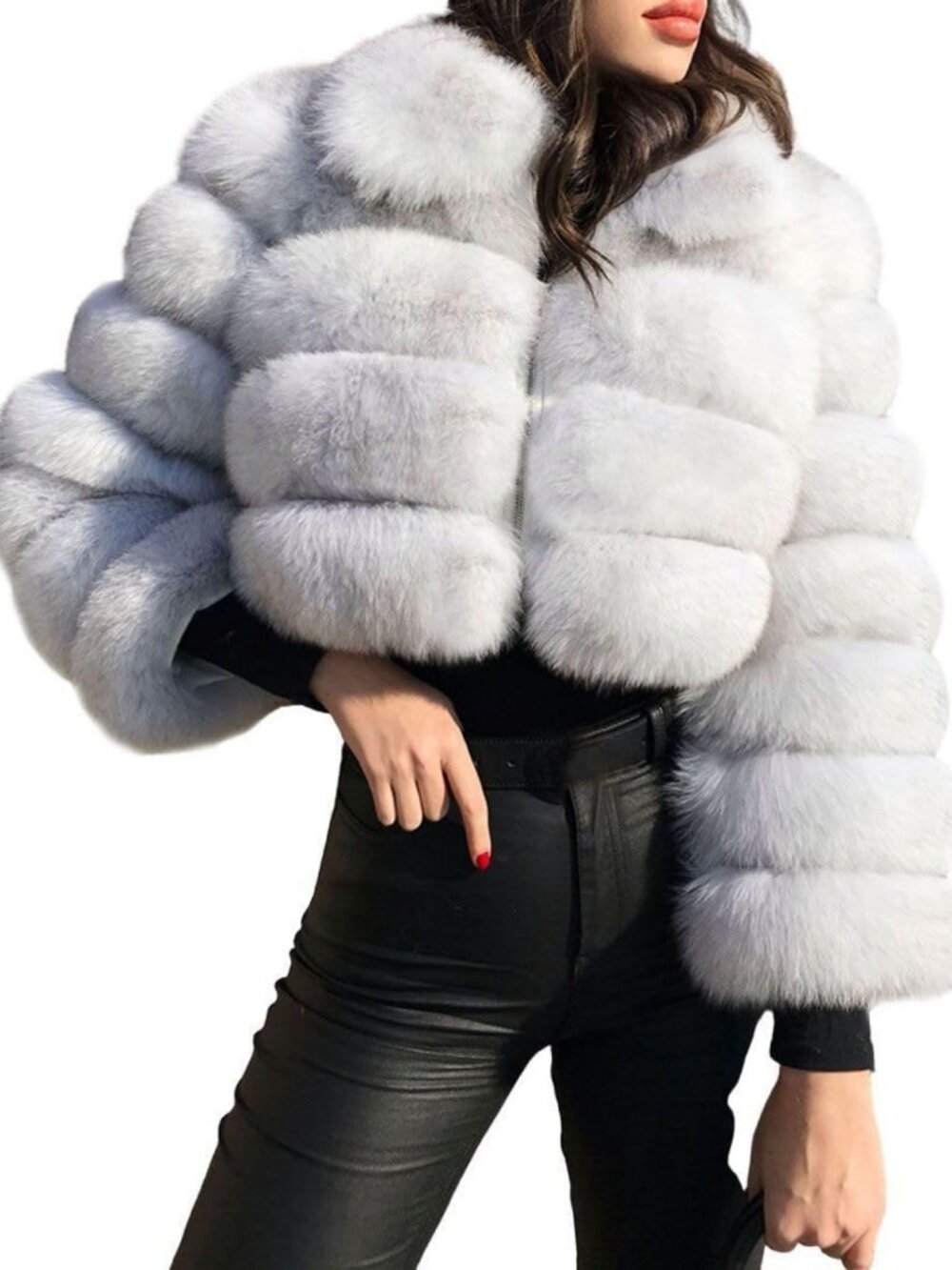 Cozy Fluffy Faux Fur Cropped Puffer Jacket - Warm Zip-Up Teddy Coat for Winter